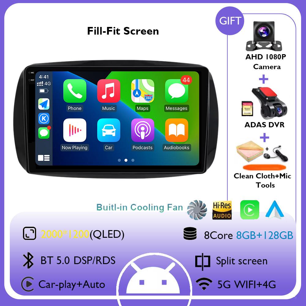 Android 14 Carplay Auto для Mercedes Benz Smart 453 Fortwo 2014 - 2020 Мультимедийный автомобильный радиоплеер WIFI Stereo 4G GPS RDS AUTO
