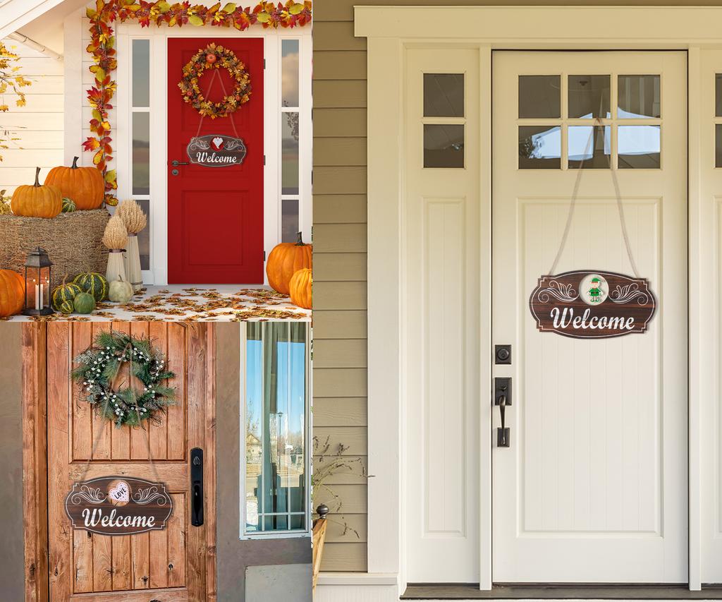 Inkdotpot Welcome Sign Front Door Decorations Hanging Rustic Wood Seasonal Holiday Ornaments Housewarming GiftWall Hanging 15.5" Inches