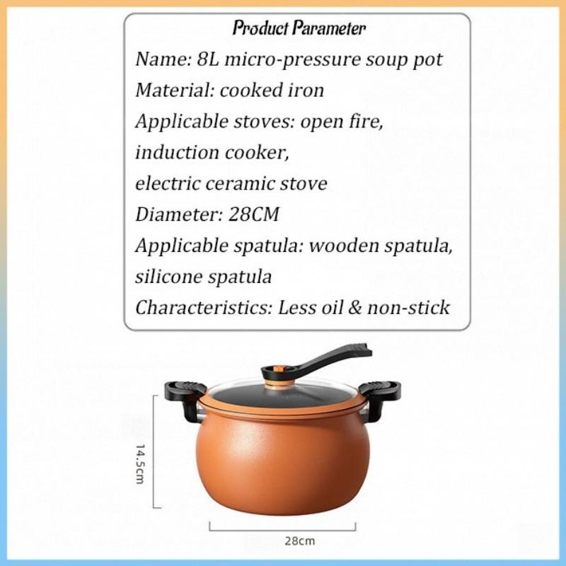 8L Non-Stick Micro Pressure Pot Multifunction Stew Cooking Soup Wok Home Multifunctional Wheat Rice Stone Stew Cooker