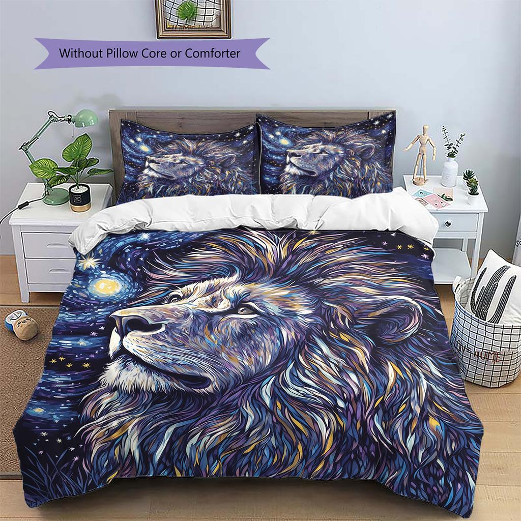 Постельное белье с рисунком «Король Лев» Домашний декор Подарок на день рождения (1 пододеяльник + 2 наволочки, без наполнителя)