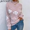BITCED Fall/Winter Christmas Sweater Casual Women's Half-High Neck Snowflake Knit Top