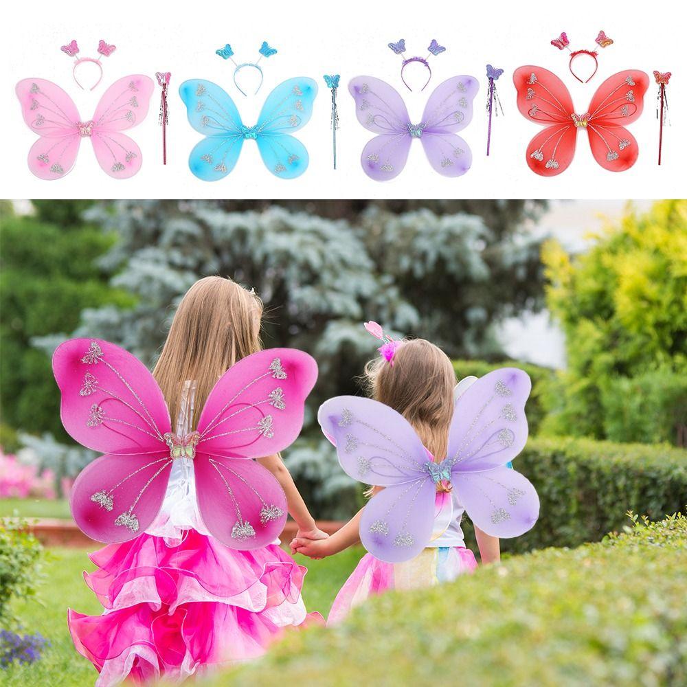 Dressing Up Kids Butterfly Headband Wings Party Props Glitter Butterfly DIY Fairy Wing Girls