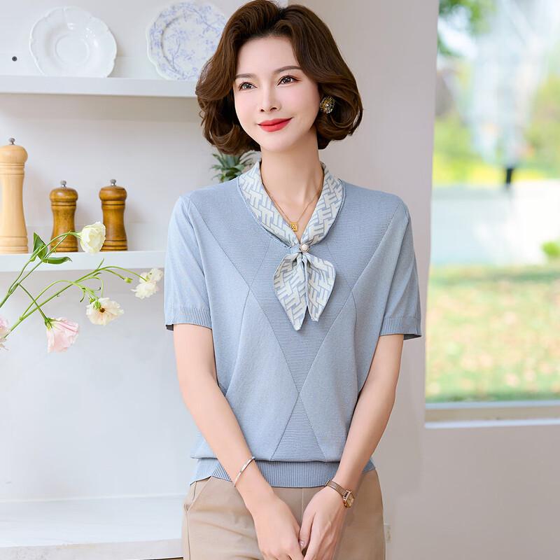 Wo Xue Модная женская футболка с коротким рукавом из ледяного шелка для женщин среднего возраста