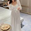Женские ночные рубашки, кружевная нежная ночная рубашка с квадратным воротником, элегантная ретро-драпированная ночная рубашка до середины икры, уютная ночная рубашка с длинными рукавами