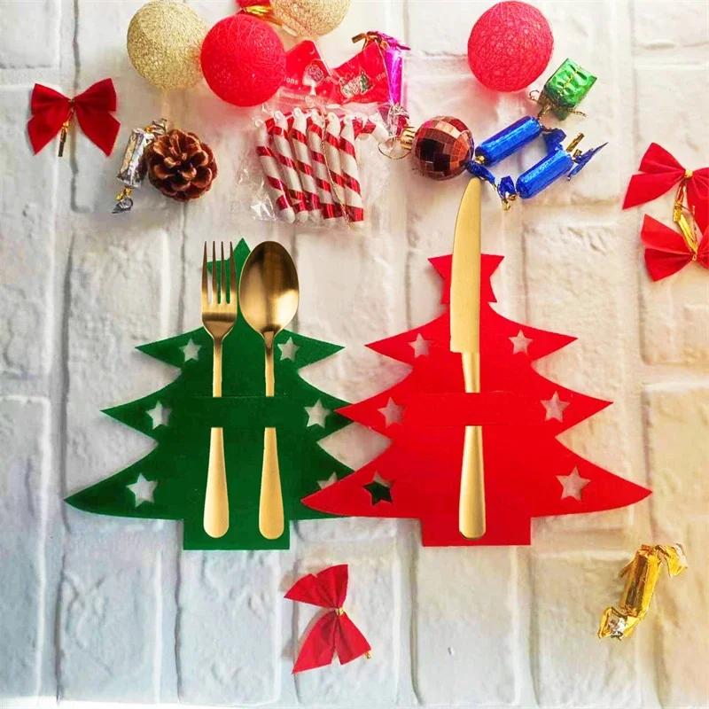 Christmas Tree Knife and Fork Clips Holiday Felt Cloth Cutlery Set Classic Christmas Tree Bags Xmas Decorations Table Layout