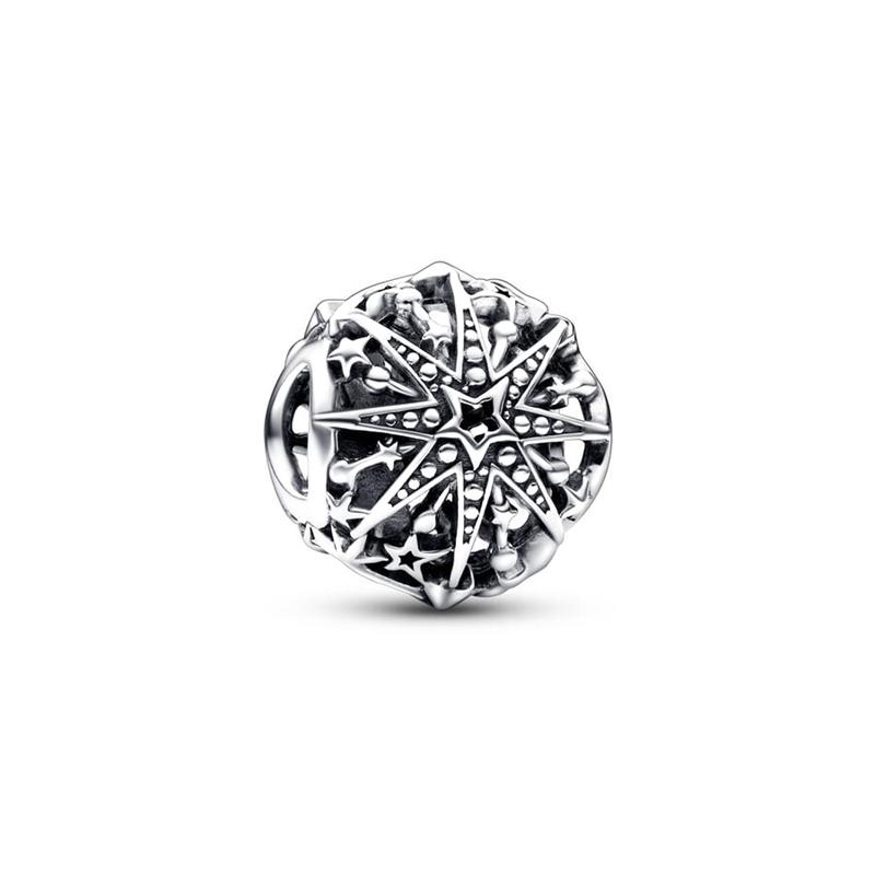 Sparkling Snowflake Circle Dangle Charm Bead Suitable for European Original Silver Bracelet Bangle DIY Jewelry Accessories