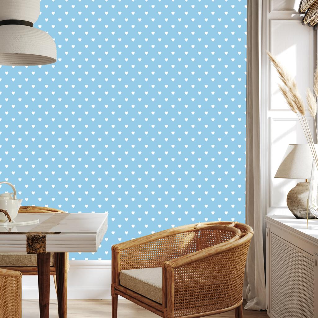 Hearts Wallpaper Azure and White 50x1000