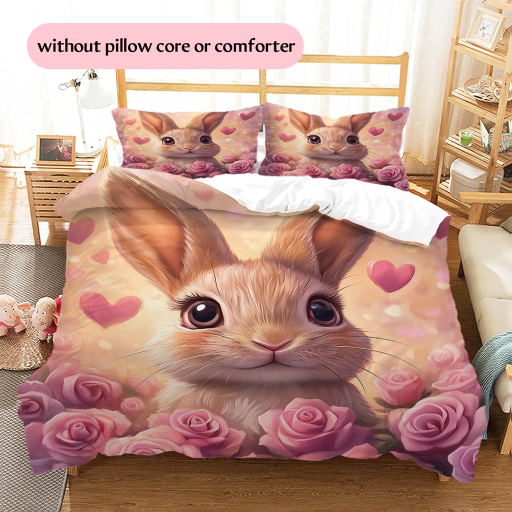 Beautiful Rabbit Pattern Bedding Home Decoration Birthday Gift (1 * duvet cover + 2 * pillowcase, without core)