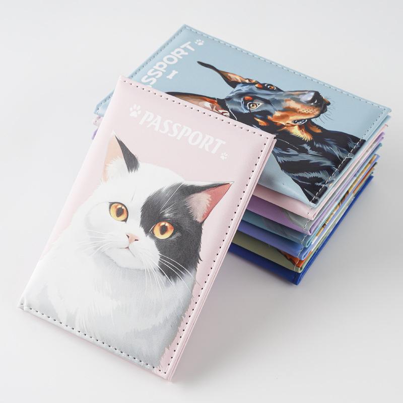 Uv Color Printing Cute Cat Dog Pet Passport Holder Travel Wallet Passport Covers Id Card Holder Plane Ticket Holder