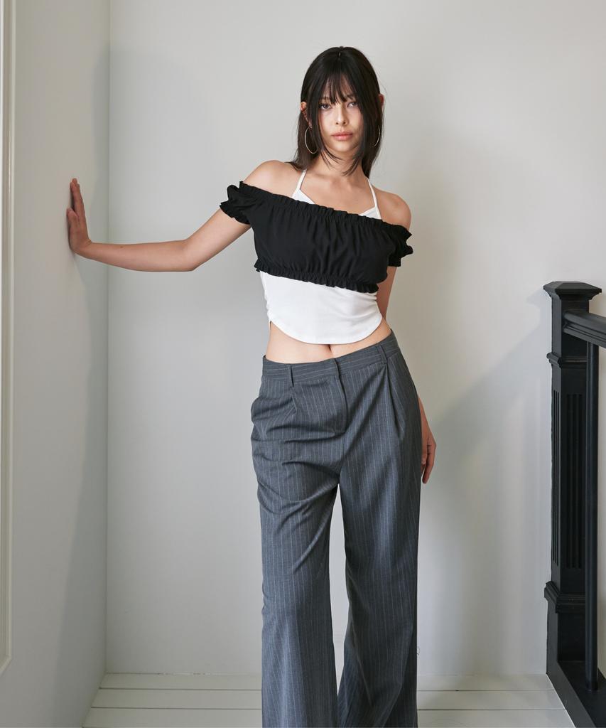 FOUR YOUNG Mid-Rise Summer Slacks Pinstripe