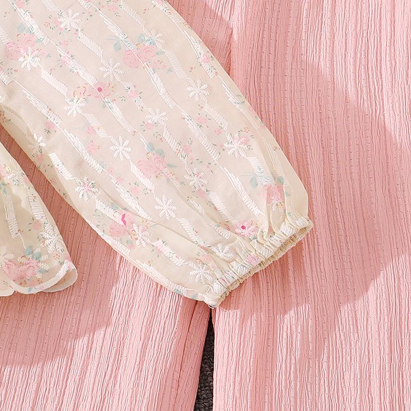 Комплект для девочки Детский Весна/Осень Новый Стиль Топ с V-образным вырезом и длинным рукавом + Повседневные Брюки