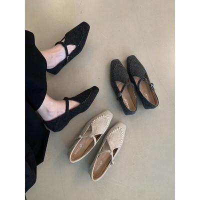 Ретро Мэри Джейн туфли-лодочки женская обувь 2025 новая весна и осень лоферы с острым носком шерстяные туфли