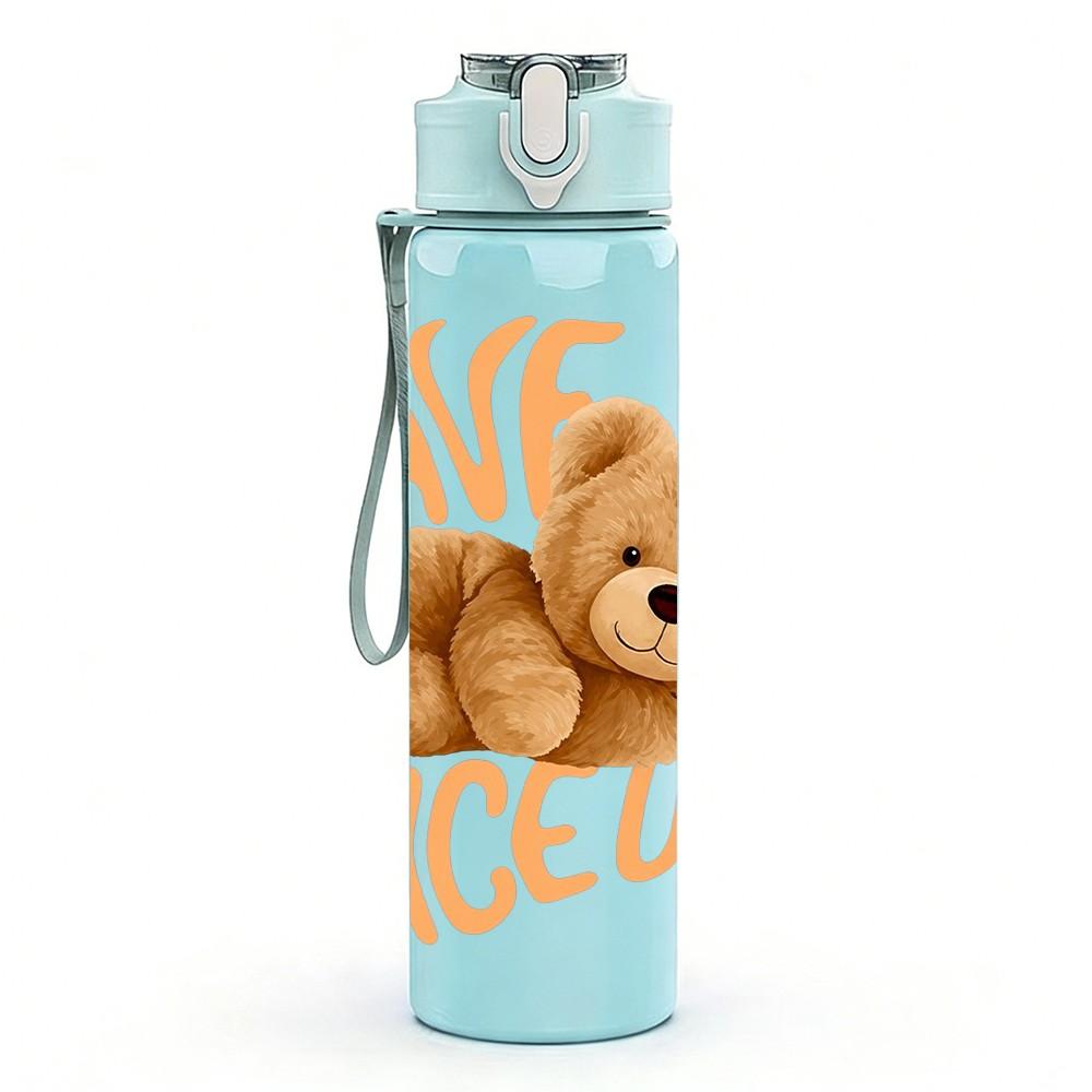 1PC Have A Nice Teddy Bear Pattern 750ml Color Plastic Sports Water Bottle Leakproof Flip Straw Lid Suitable for Sports Office Home Use