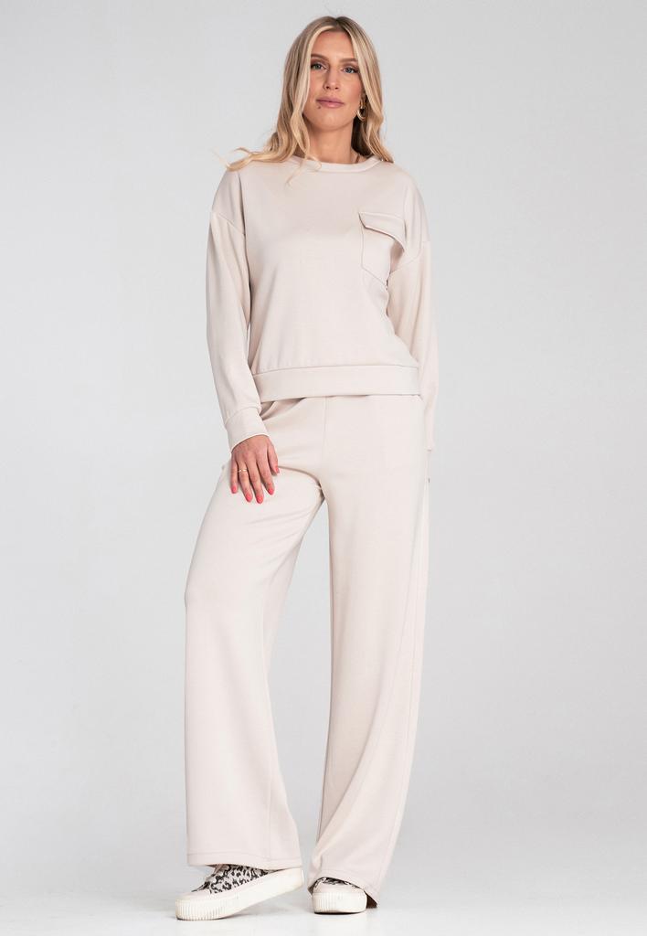 Elegancka Bluza Damska Bez Kaptura - Bluza Z Kieszenią - Beżowa M1202 R. S/M