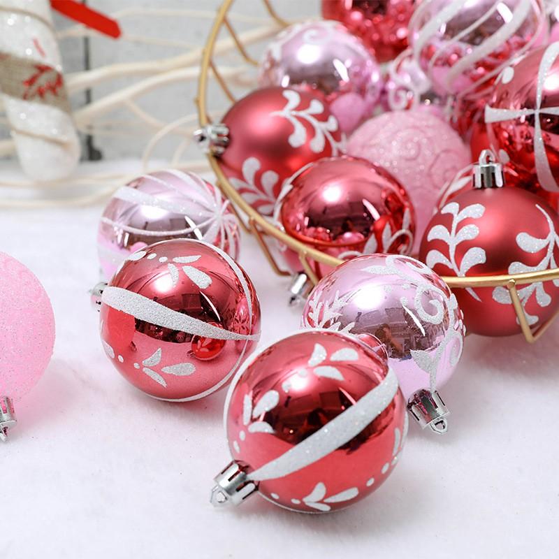 6cm Pink Red Painted Christmas Baubles Tree Hanging Ornaments Holiday Decorations