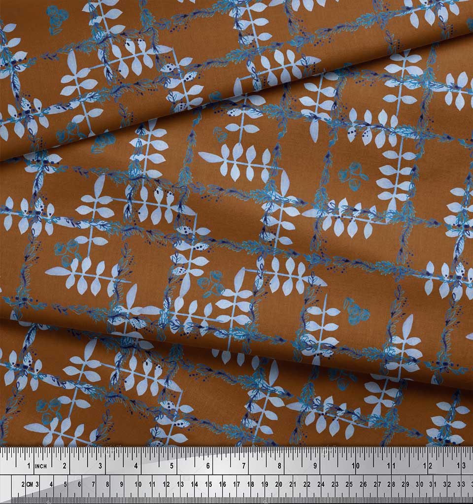 Soimoi Black Japan Crepe Satin Fabric Leaves & Floral Check Print Fabric by the metre 42 Inch