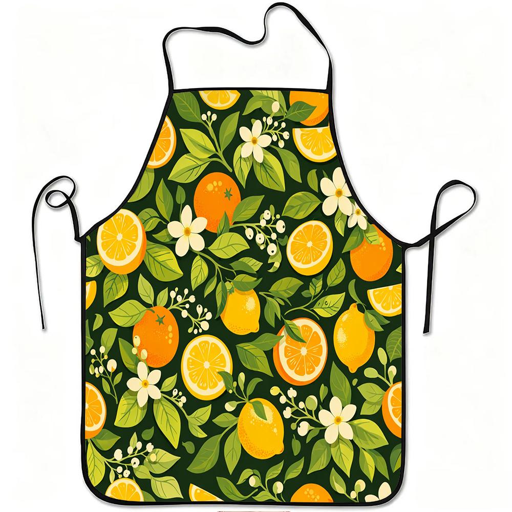 1pc Citrus Orange Lemon Blossom Print Apron, Durable and Easy to Clean, Adjustable Waistband, Polyester Material, for Kitchen Cooking, Gardening, Orch