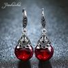 Retro 100% 925 Sterling Silver Round Garnet Drop Earrings for Women Natural Red Gemstone Ruby Fine Jewelry Best Gifts