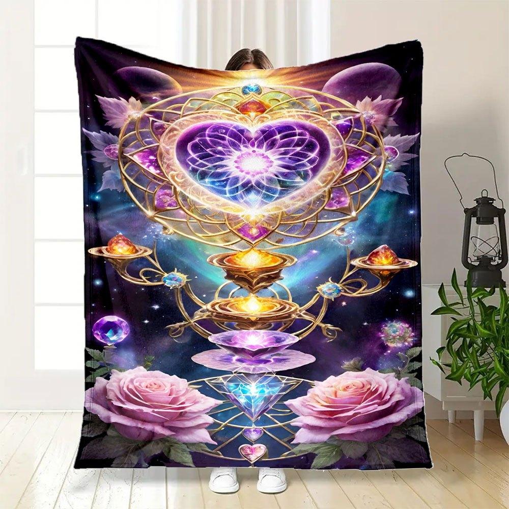"Enchanted Mandala Crystal Heart Decor"Blanket Flannel Throw Blanket for Sofa, Bed, Travel, Camping, Office