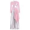 Girls Praise Dance Bodysuit Metallic Color Block Design Patchwork Irregular Drape Wide Leg Jumpsuit