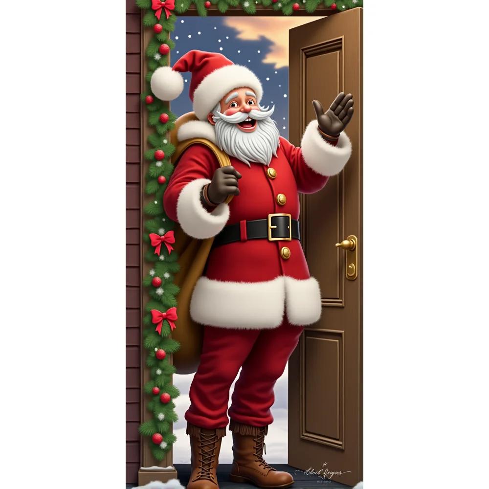 Vivid Santa Claus Send Gift Christmas Door Cover 35.43*72.83inch Banner Front Door Decoration 2025 Christmas Home Party Supplies