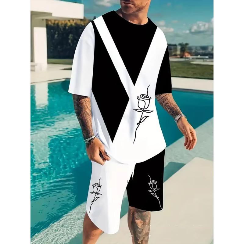 Гавайская мужская футболка с коротким рукавом и пляжные брюки, летний повседневный мужской костюм, футболки для улицы, мужские спортивные шорты