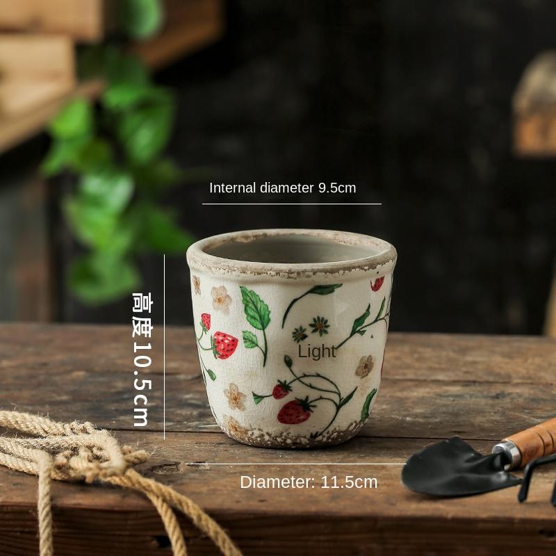 Vase Vintage Ceramic Desktop DecorationOutdoor Garden Special Flower Pot Home Indoor Breathable Creative PastoralStyle HighSense