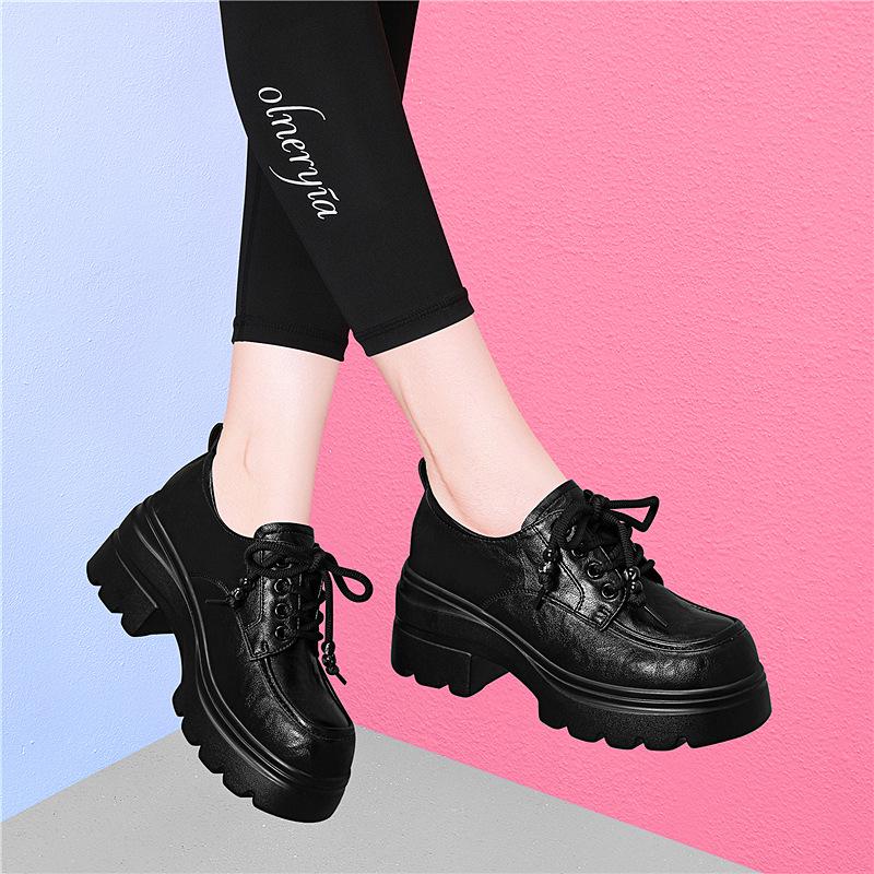 Золотой Кролик 2025 Осень Женские Кожаные Лоферы на шнуровке в британском стиле с круглым носком