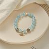 Natural Aquamarine and Gray Moonstone Beaded Bracelet for Women