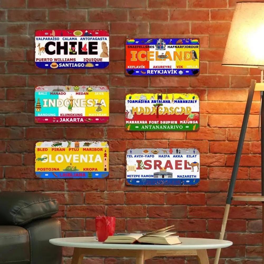 Israel Turkey Greece Iceland Country City Car License Plate Metal Tin Sign Plaque For Bar Club Home Man Cave Workshop Decoration