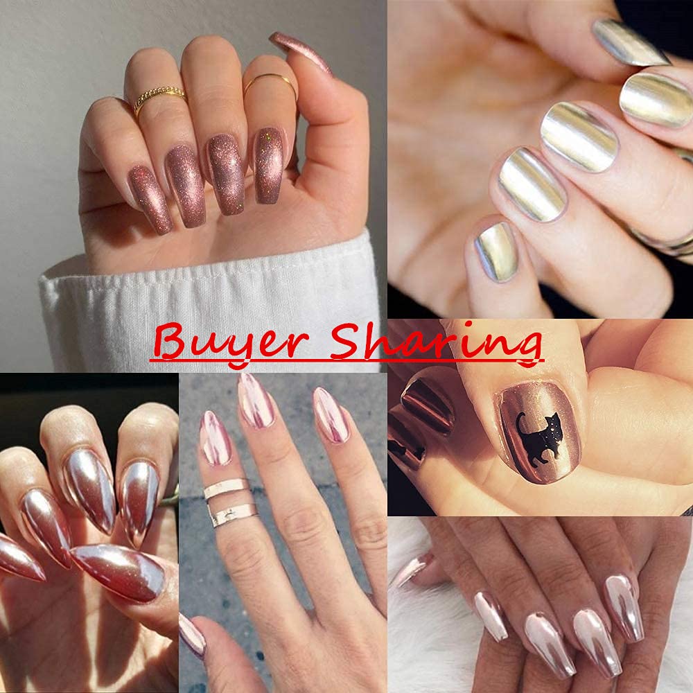 6 Colors Glitter Mirror Rose Gold Nail Polish Set, Long Lasting Shiny Manicure Kit