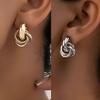 1 Pairs Metal Knot Hoop Earrings for Women Fashion Gold Silver Color Geometric Earring Cute Jewelry for Daily Wear