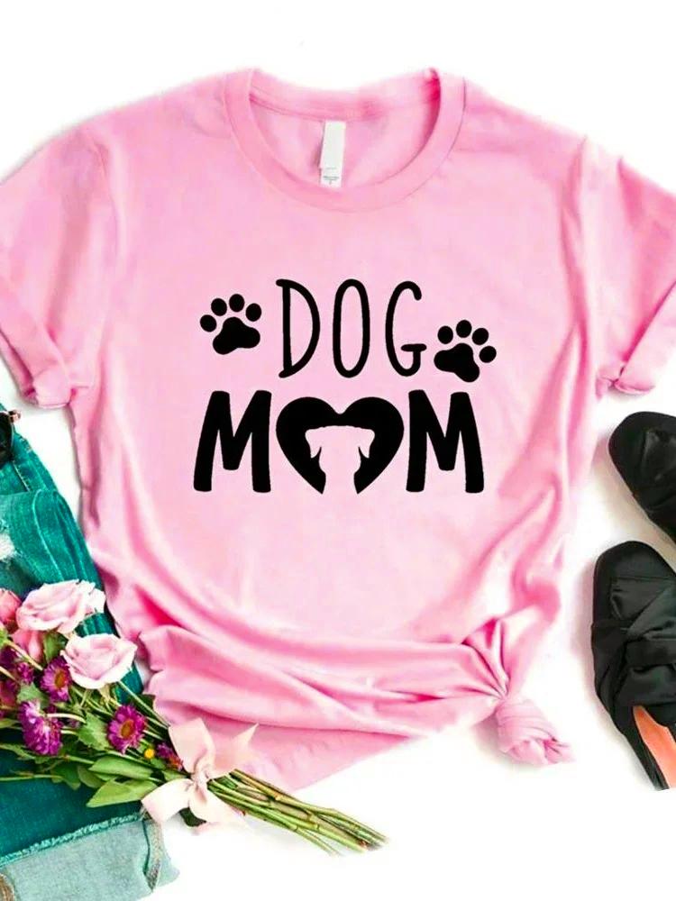 Женская футболка с принтом Dog Mom PAW Футболка женская с коротким рукавом и круглым вырезом Свободная футболка женская повседневная футболка одежда топы