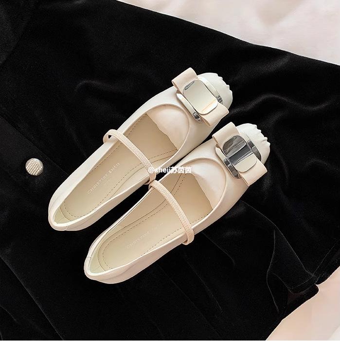 Весна 2025 Кожаные балетки Мэри Джейн с бантом и квадратным носком