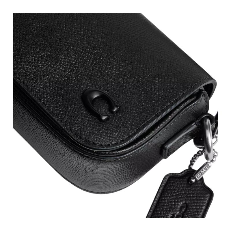 COACH FlapCrossbody 13 Logo Leather Crossbody Bag Mini Women Black