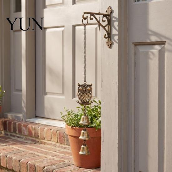 Outdoor Owl Wind Chimes Vintage Metal Chime with 3 Bells, Hollow Hanging Ornament, Unique Niche Holiday Gifts Retro Pendant for Garden Patio