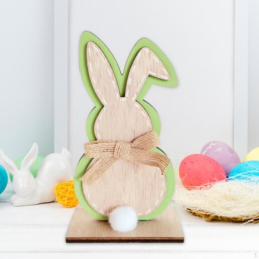 Easter Bunny Decorations Ornament Craft Desk Hallway Party Favors Indoor Rabbit Figurine Wooden