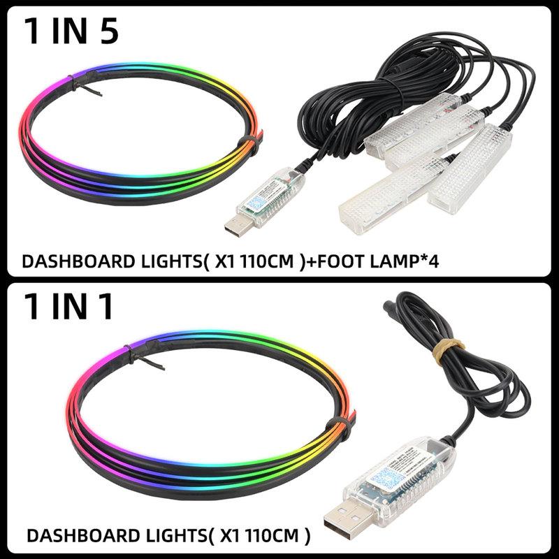 Full Colors USB Car LED Ambient Light Acrylic Strips Dashboard Lights RGB Car Interior Hidden App Remote Control Atmosphere Lamp