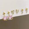 INS Y2K розовые серьги-гвоздики в форме сердца для женщин и девочек корейский комплект сережек-бантов с подвесками из сладких кристаллов модные ювелирные изделия