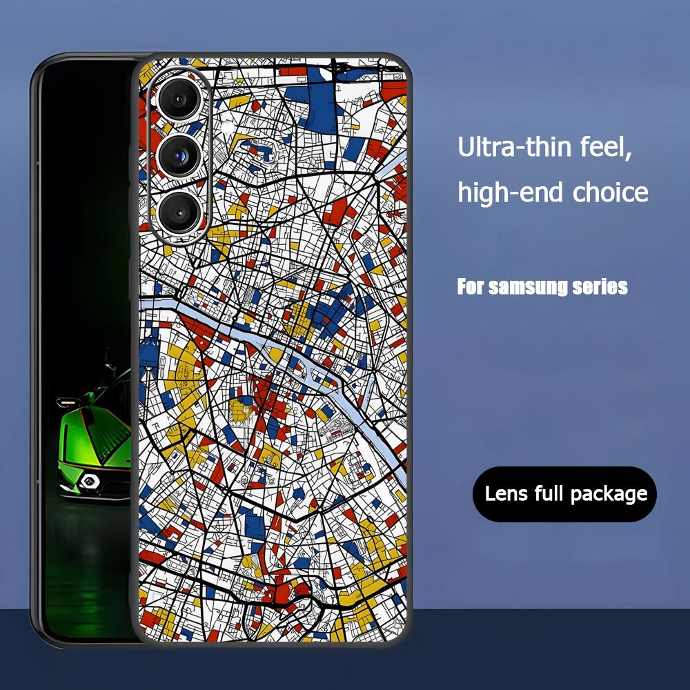 Арт Мода Чехол для телефона Пит Мондриан для Samsung Galaxy S25 S24 S23 S22 S21 S20 Plus Ultra Note20 Мягкий Черный