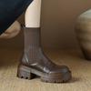 Корейская версия женских ботинок Мартин на среднем каблуке с круглым носком на толстой подошве, комфортные ботинки-чулки с круглым носком, новый большой размер, женские ботинки на осень и зиму