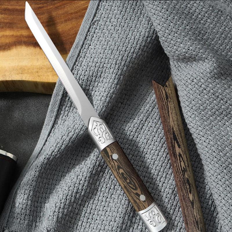 1 шт., портативный небольшой прямой нож для кемпинга и отдыха на природе, высокопрочный нож для фруктов из нержавеющей стали с рукояткой под имитацию дерева