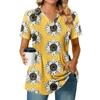 Женская плиссированная футболка с V-образным вырезом и короткими рукавами с принтом подсолнухов, повседневная деловая рубашка