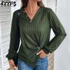 Women's Fashion Casual Spring Autumn Solid Color Print Long Sleeve V-Neck Blouses & Shirts