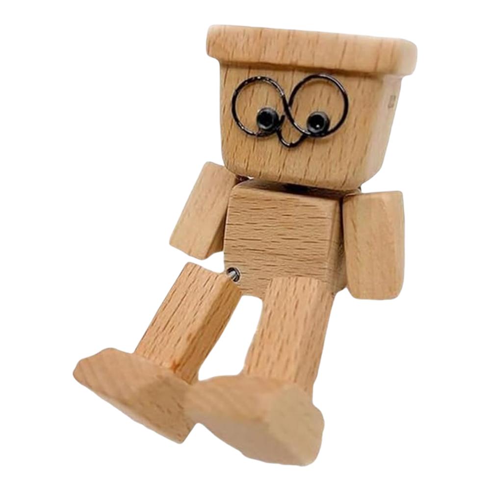 Shaking Wooden Man Figurine, Handmade Shaking Feet Wooden Doll,Car Ornaments,Funny Wood Desktop Decor, Car Dashboard Decorations