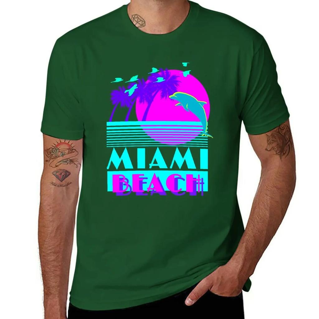 New Miami Beach Dolphin Retro T-Shirt black t shirts custom t shirts Short sleeve designer t shirt men