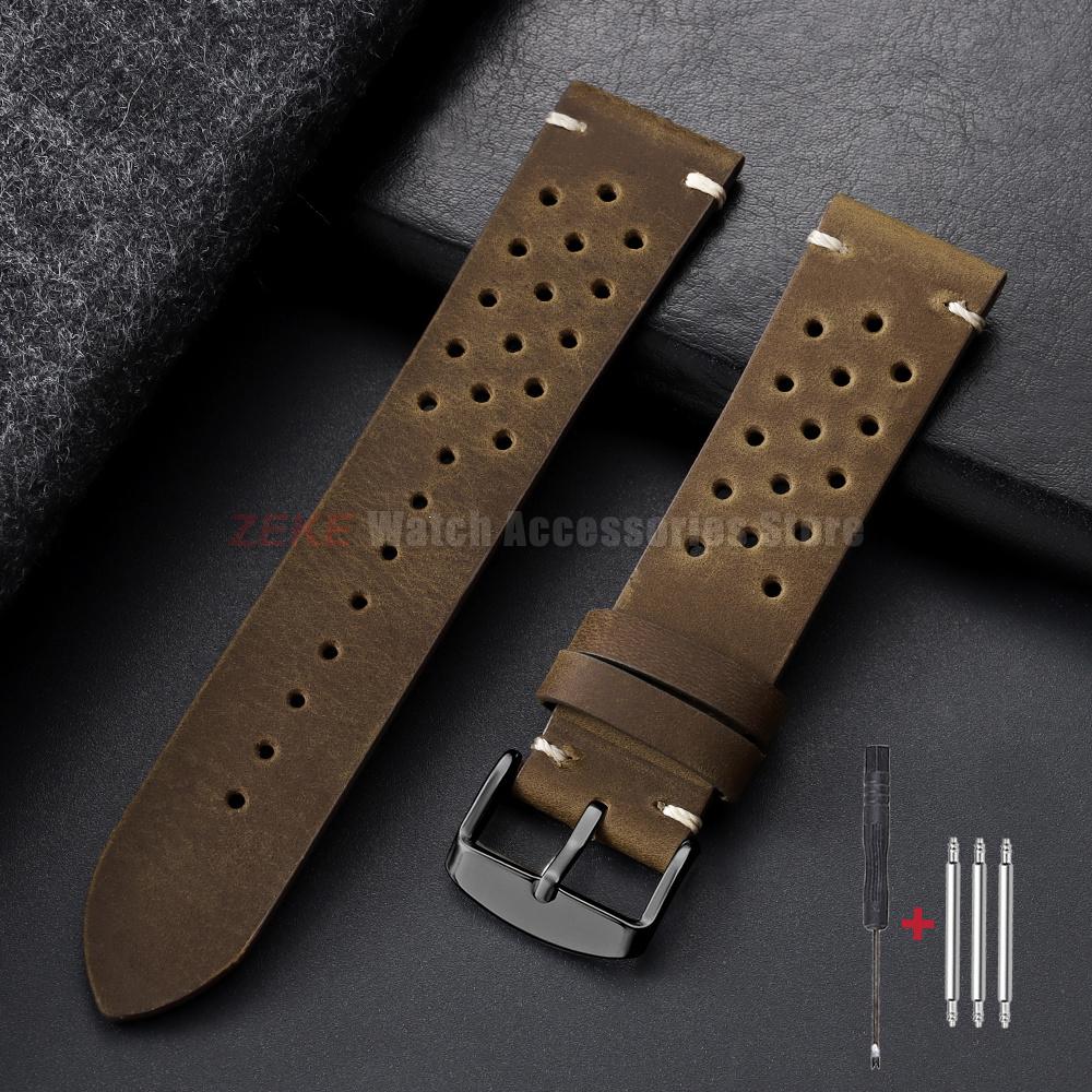 Watchband 18mm 19mm 20mm 21mm 22mm 24mm Handmade Stitching Cowhide Strap for Omega Men Perforated Breathable Wristband for Seiko