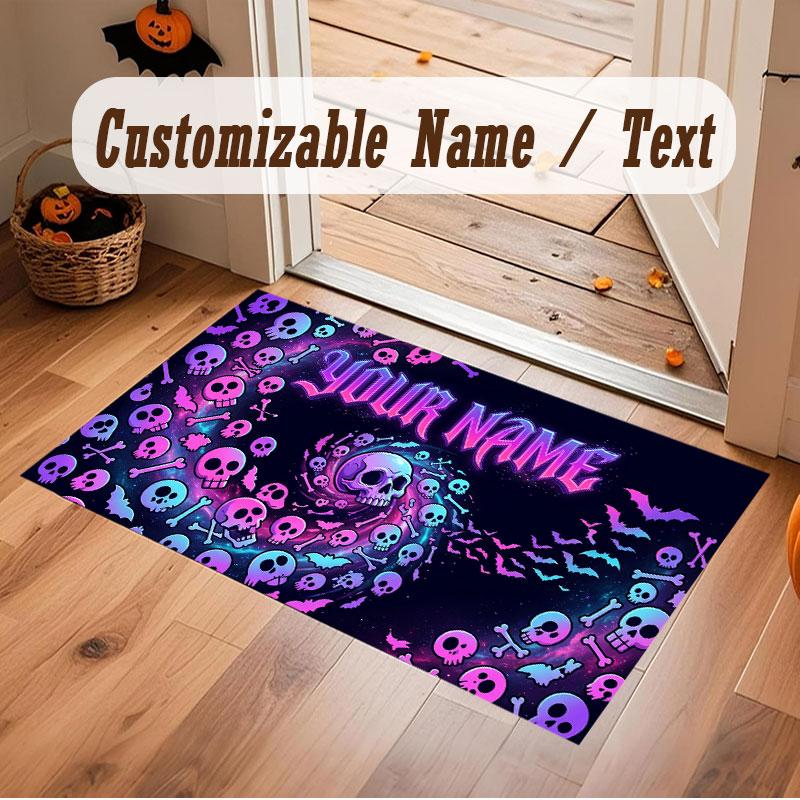 Skull Gothic Theme Crystal Velvet Floor Rug Personalized Custom Name Text Warm Carpet Home Decoration