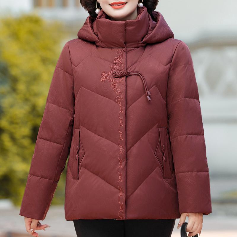 Зимнее короткое пуховое пальто для женщин, винтажная верхняя одежда больших размеров с капюшоном, элегантная, толстая, теплая, с вышивкой, пуховик, женские парки