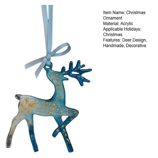Yousheng 1/2/5Pcs Handmade Christmas Ornament Blue Golden Reindeer Snowflake Charm Christmas Tree Pendant Holiday Decoration